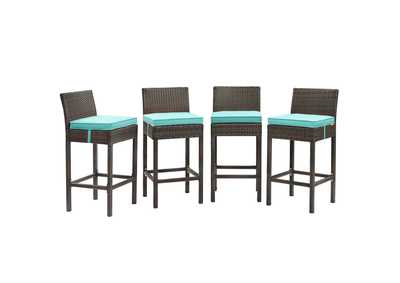 Image for Conduit Brown Turquoise Bar Stool Outdoor Patio Wicker Rattan [Set of 4]