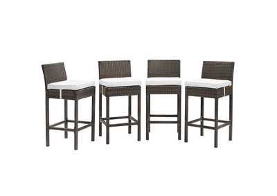 Image for Brown White Conduit Bar Stool Outdoor Patio Wicker Rattan [Set of 4]