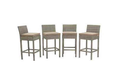 Image for Light Gray Mocha Conduit Bar Stool Outdoor Patio Wicker Rattan [Set of 4]