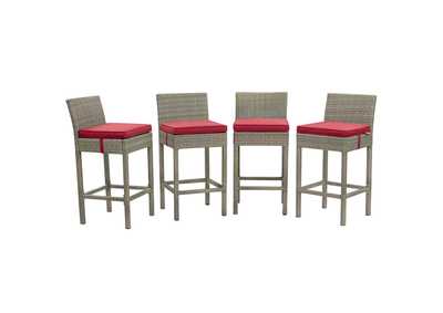 Image for Light Gray Red Conduit Bar Stool Outdoor Patio Wicker Rattan [Set of 4]