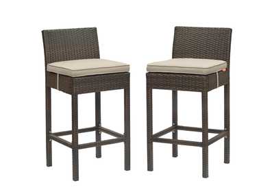 Image for Brown Beige Conduit Bar Stool Outdoor Patio Wicker Rattan [Set of 2]