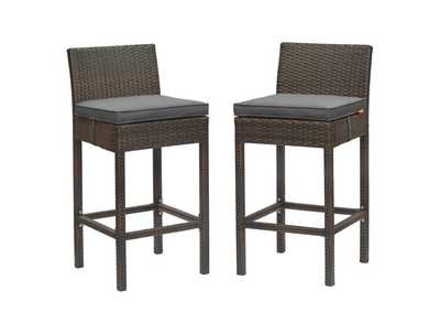 Image for Brown Charcoal Conduit Bar Stool Outdoor Patio Wicker Rattan [Set of 2]