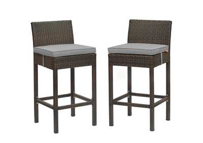 Image for Brown Gray Conduit Bar Stool Outdoor Patio Wicker Rattan [Set of 2]