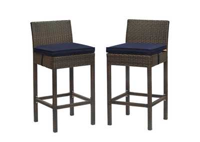 Image for Brown Navy Conduit Bar Stool Outdoor Patio Wicker Rattan [Set of 2]