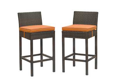 Image for Brown Orange Conduit Bar Stool Outdoor Patio Wicker Rattan [Set of 2]