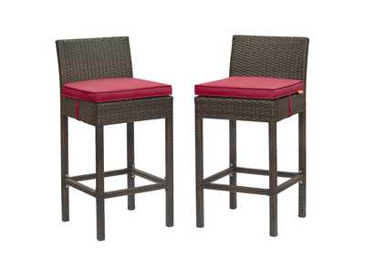 Image for Brown Red Conduit Bar Stool Outdoor Patio Wicker Rattan [Set of 2]