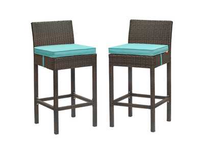 Image for Brown Turquoise Conduit Bar Stool Outdoor Patio Wicker Rattan [Set of 2]