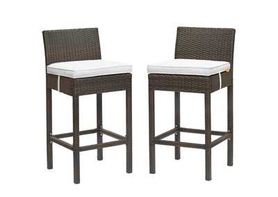 Image for Brown White Conduit Bar Stool Outdoor Patio Wicker Rattan [Set of 2]