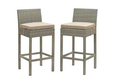 Image for Light Gray Beige Conduit Bar Stool Outdoor Patio Wicker Rattan [Set of 2]