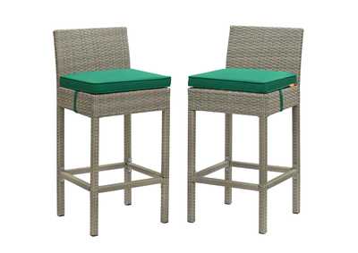 Image for Light Gray Green Conduit Bar Stool Outdoor Patio Wicker Rattan [Set of 2]
