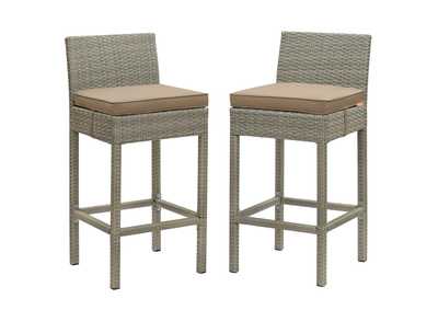 Image for Light Gray Mocha Conduit Bar Stool Outdoor Patio Wicker Rattan [Set of 2]