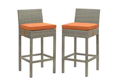 Image for Light Gray Orange Conduit Bar Stool Outdoor Patio Wicker Rattan [Set of 2]