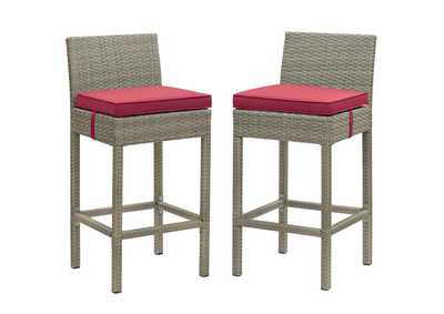 Image for Light Gray Red Conduit Bar Stool Outdoor Patio Wicker Rattan [Set of 2]