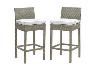 Image for Light Gray White Conduit Bar Stool Outdoor Patio Wicker Rattan [Set of 2]