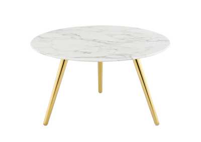 Image for Gold White Lippa 28" Round Artificial Marble Coffee Table with Tripod Base