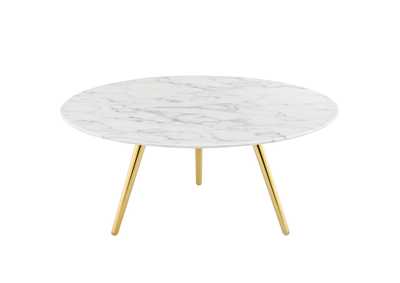 Image for Gold White Lippa 36" Round Artificial Marble Coffee Table with Tripod Base