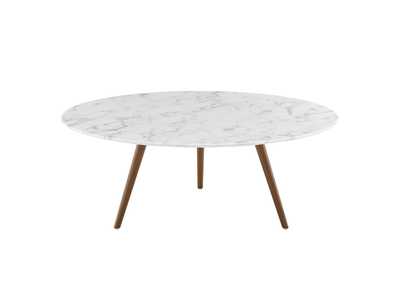 Image for Walnut White Lippa 40" Round Artificial Marble Coffee Table with Tripod Base