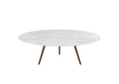 Image for Walnut White Lippa 47" Round Artificial Marble Coffee Table with Tripod Base