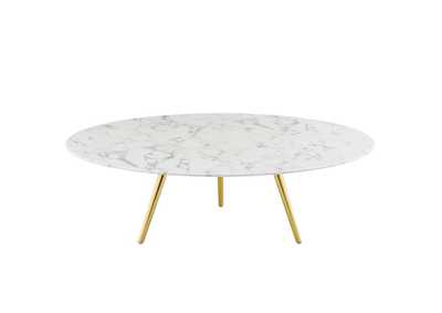 Image for Gold White Lippa 47" Round Artificial Marble Coffee Table with Tripod Base