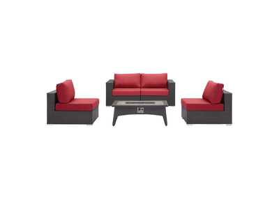 Espresso Red Convene 5 Piece Set Outdoor Patio with Fire Pit