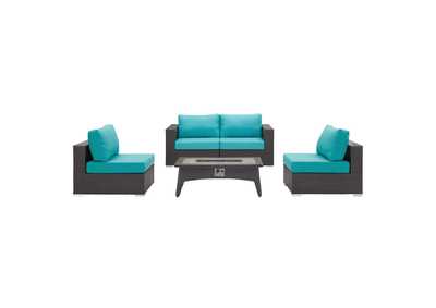 Image for Espresso Turquoise Convene 5 Piece Set Outdoor Patio with Fire Pit