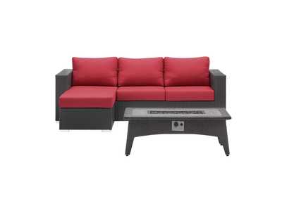 Espresso Red Convene 3 Piece Set Outdoor Patio with Fire Pit
