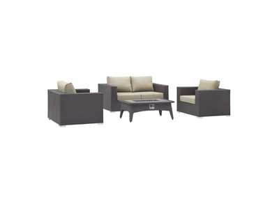 Image for Espresso Beige Convene 4 Piece Set Outdoor Patio with Fire Pit