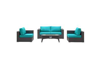 Image for Espresso Turquoise Convene 5 Piece Set Outdoor Patio with Fire Pit