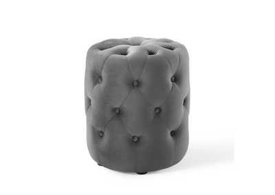 Image for Gray Amour Tufted Button Round Performance Velvet Ottoman