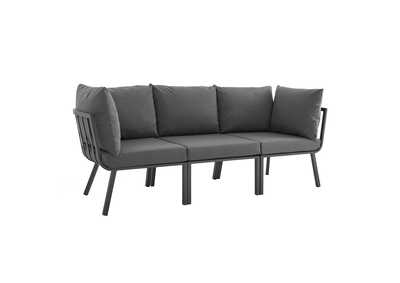 Image for Gray Charcoal Riverside 3 Piece Outdoor Patio Aluminum Sectional Sofa Set