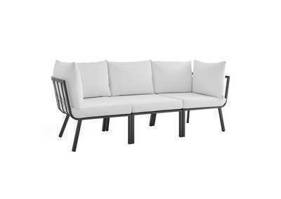 Image for Gray White Riverside 3 Piece Outdoor Patio Aluminum Sectional Sofa Set