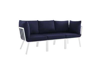 Image for White Navy Riverside 3 Piece Outdoor Patio Aluminum Sectional Sofa Set