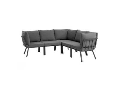 Image for Gray Charcoal Riverside 5 Piece Outdoor Patio Aluminum Sectional