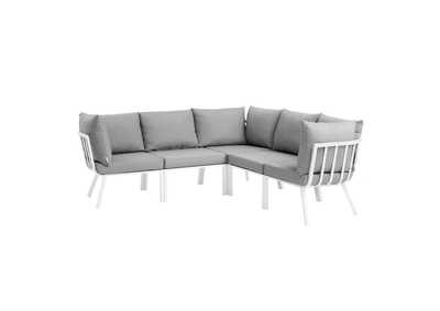 Image for White Gray Riverside 5 Piece Outdoor Patio Aluminum Sectional