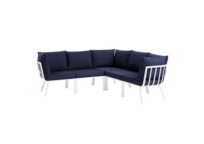 Image for White Navy Riverside 5 Piece Outdoor Patio Aluminum Sectional
