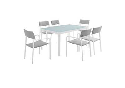 Image for White Gray Raleigh 7 Piece Outdoor Patio Aluminum Dining Set