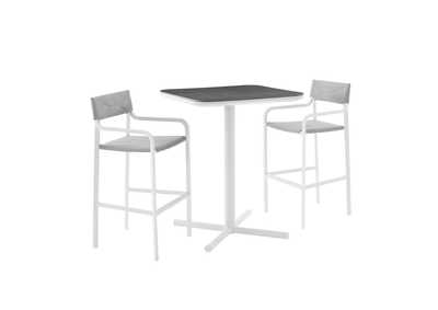 Image for White Gray Raleigh 3 Piece Outdoor Patio Aluminum Bar Set