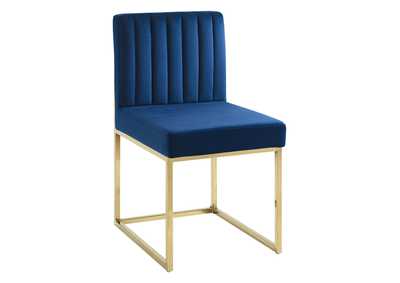 Image for Gold Navy Carriage Channel Tufted Sled Base Performance Velvet Dining Chair