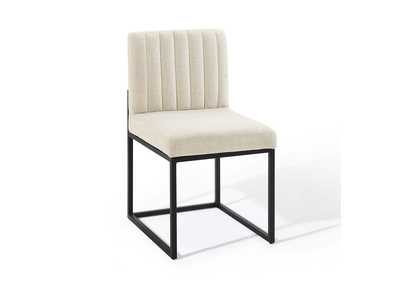 Image for Black Beige Carriage Channel Tufted Sled Base Upholstered Fabric Dining Chair