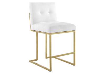 Image for Gold White Privy Gold Stainless Steel Upholstered Fabric Counter Stool
