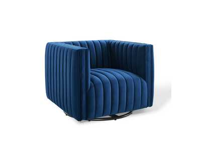 Image for Navy Conjure Channel Tufted Performance Velvet Swivel Arm Chair