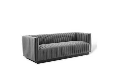 Image for Gray Conjure Channel Tufted Velvet Sofa