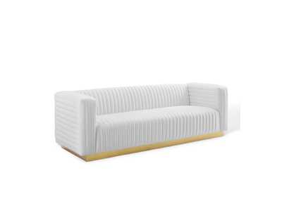Image for White Charisma Channel Tufted Performance Velvet Living Room Sofa