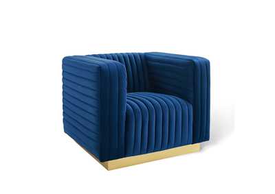 Image for Navy Charisma Channel Tufted Performance Velvet Accent Arm Chair