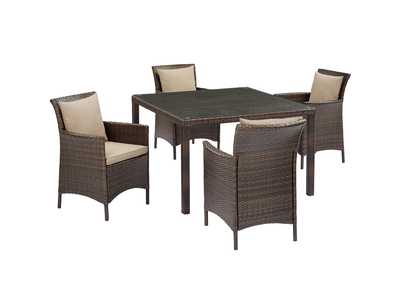 Image for Brown Beige Conduit 5 Piece Outdoor Patio Wicker Rattan Set