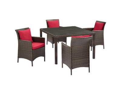 Image for Brown Red Conduit 5 Piece Outdoor Patio Wicker Rattan Set