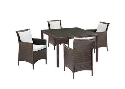 Image for Brown White Conduit 5 Piece Outdoor Patio Wicker Rattan Set