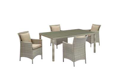 Image for Light Gray Beige Conduit 5 Piece Outdoor Patio Wicker Rattan Dining Set