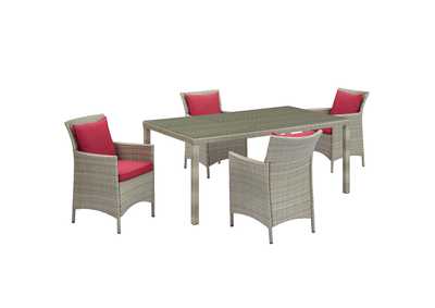Image for Light Gray Red Conduit 5 Piece Outdoor Patio Wicker Rattan Dining Set