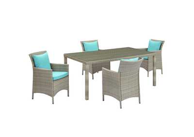 Image for Light Gray Turquoise Conduit 5 Piece Outdoor Patio Wicker Rattan Dining Set